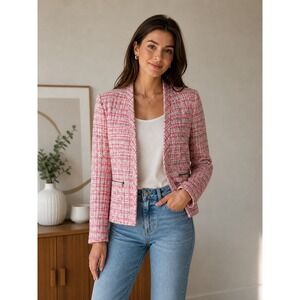 Halogen Pink Tweed Zip Pocket Blazer Jacket XL Twee‎ Workwear Business Casual